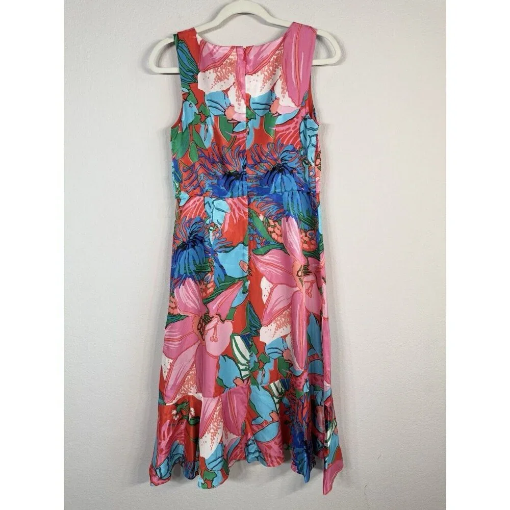 RSVP By Talbots Womens Dress Size 2 Tropical Floral Fit & Flare Ruffle Hem Lined